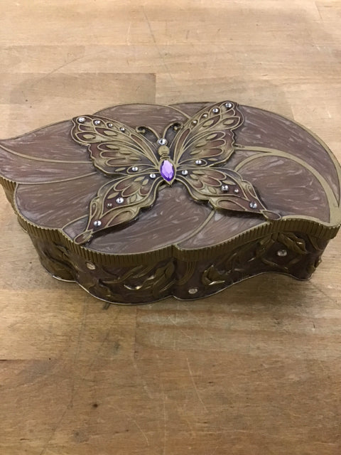 8" Vintage Enamel Butterfly Trinket Box