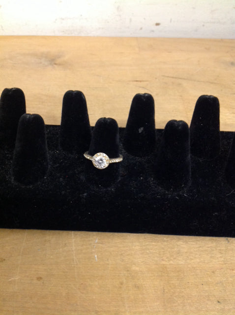 Round Rhinestone Silver Tone Engagement Ring