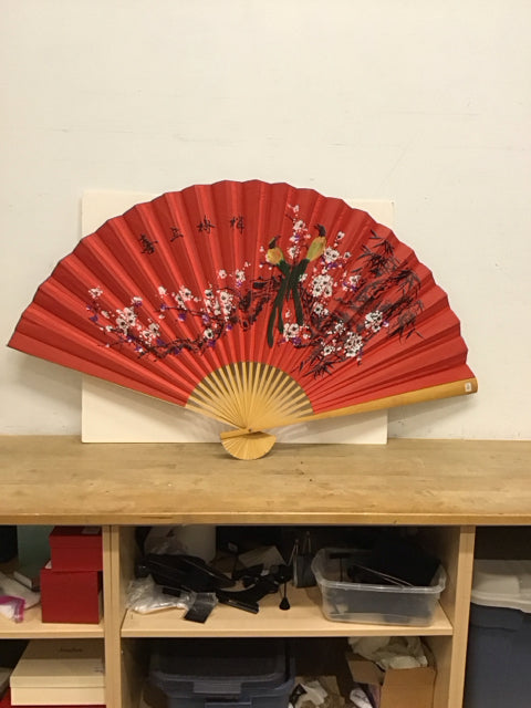 35.5" Red Japanese Paper/Wood Display Fan