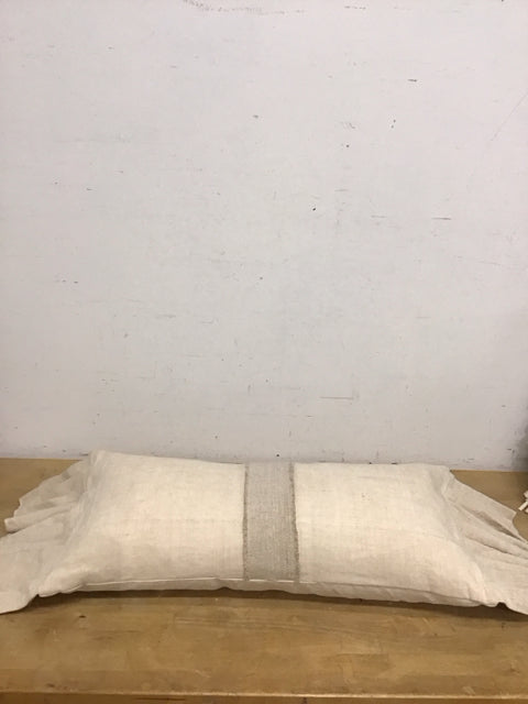43" Anthropology  Linen Cream & Beige Linen Lumbar Pillow