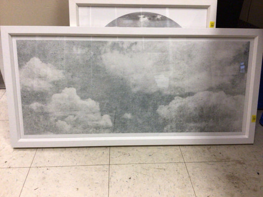 40 7/8" X 19 1/4" Grey & White Cloud Beveled White Framed Print