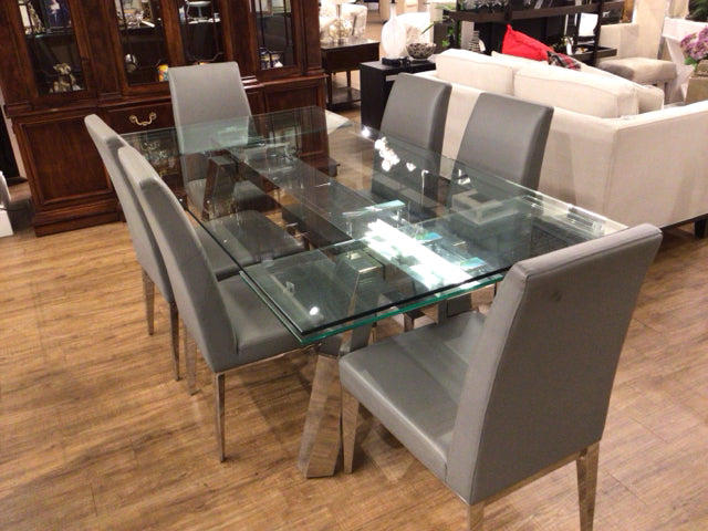 AS-IS Glass Extension Dining Table W/6 Chairs