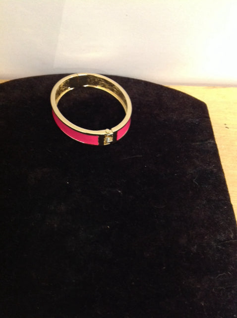 Gold/Pink Enamel Hinged Cuff Bracelet