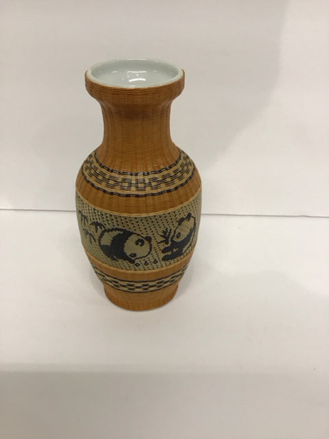 6" Ceramic Woven Vase w/Pandas