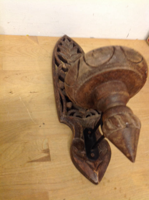 Candle Holder- 14" Carved Wood Wall Sconce