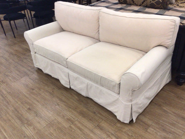 AS-IS Crate & Barrel Apartment Skirted Fabric Sofa(Faded/Soiled)
