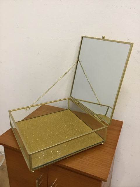 8" Sq. Gold Glitter Mirrored Decorative Box