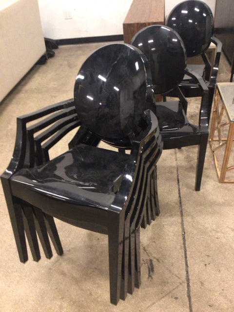 AS-IS Set Of 6 Black Lacqured Plastic Dining Chairs(Scratches/Marks)