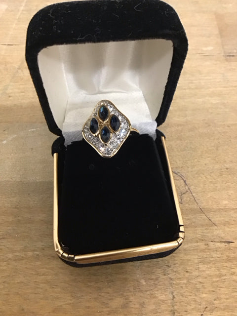 Goldtone Rihinestone Sapphire Like Stone Ring
