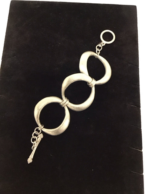 Silver Rivka Friedman Signed Wide Ring Bracelet