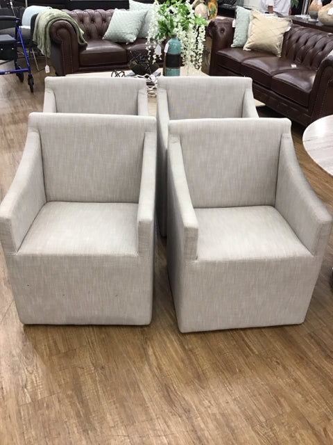 Set/4 RH Tan Fabric Rolling Dining Chairs