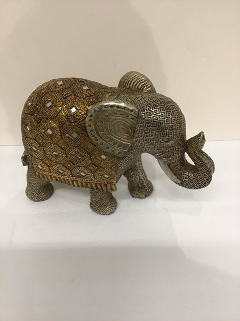 Silver Wood Carved Ornate Elephant