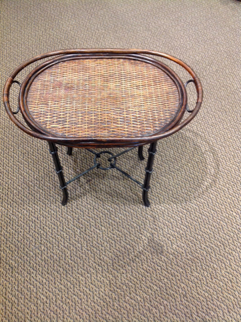 19"H Dark Woven Tray on Metal Stand "Table"