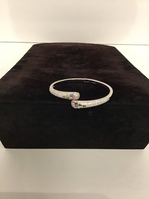 Cartier Style Silver Snake Cuff Bracelet w/Stones
