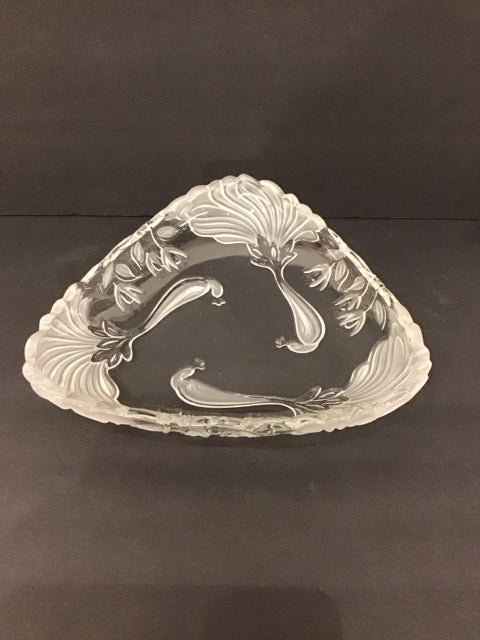 12" Triangular Cut/Etched Crystal Platter