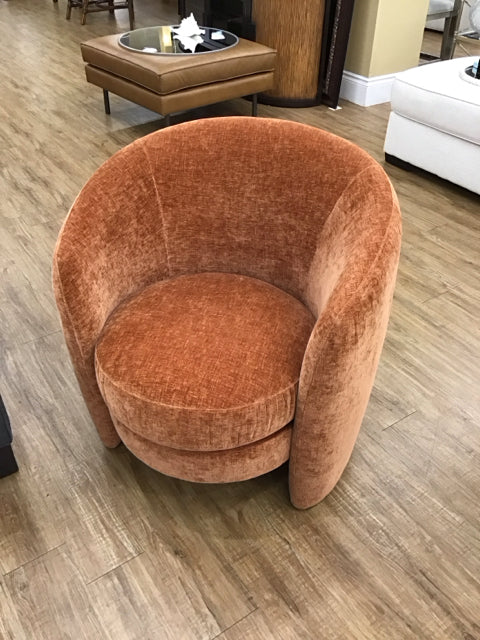 Orange Chenille Upholstered Barrel Back Chair