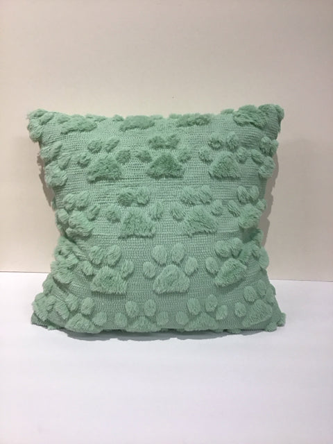 Green Pillow w/Tufted Paw Prints