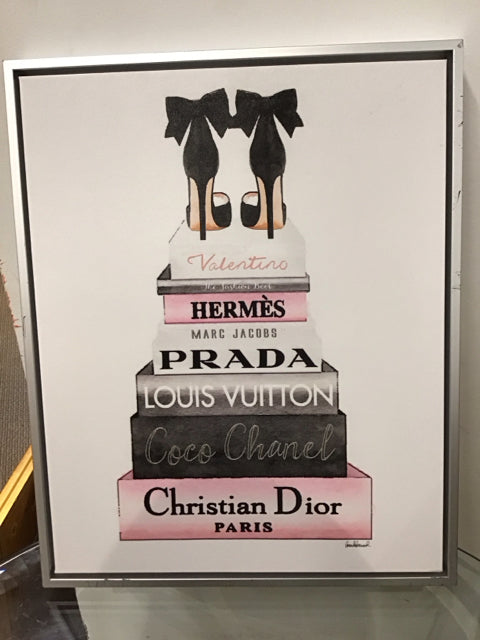 21"x17" Black Heels On Designer Bookstack Print