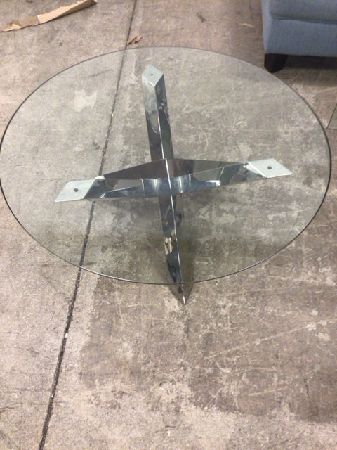 Round Glass Top Chrome X Base Coffee Table