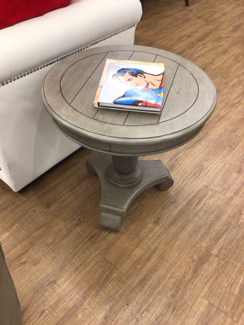 Round Grey Wood End Table