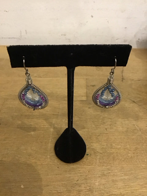 Beaded Silvertone Dangle Earrings