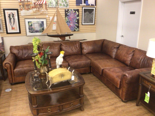 Ethan Allen Distressed Brown Leather Sectional