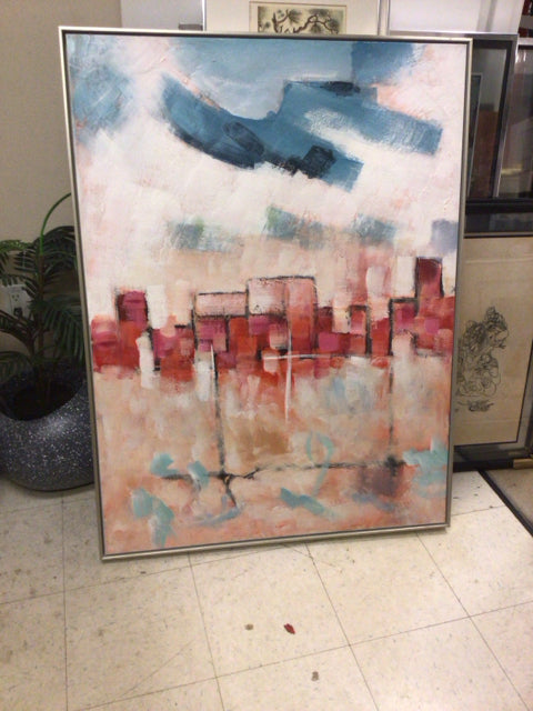 36" X 48 1/8" Baers Furniture Skyline Hues Framed Abstract Print On Canvas