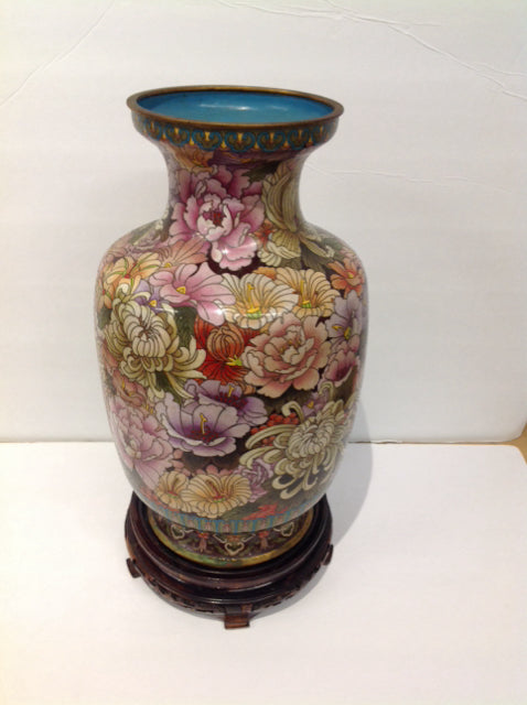 17" Cloisonne Floral Vase w/Stand