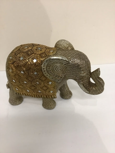 Silver Wood Carved Ornate Elephant