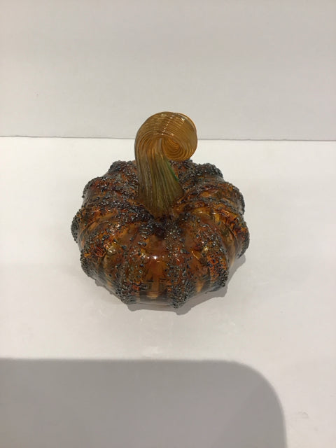 3" Art Glass Abstract Pumpkin w/Stem
