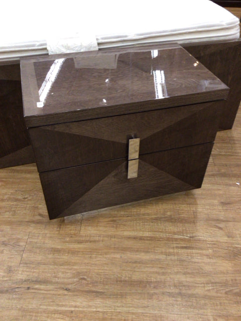 Brown Lacqured Two Drawer Nightstand