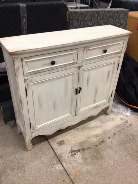 White Distressed Two Drawer/Two Door Accent Cabinet