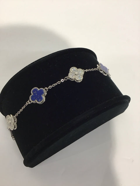 Van Cleef Style Silver Lapis Lazuli/Pave Bracelet