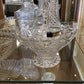 10.5" Vintage Crystal Basket Bowl W/Etched Flowers