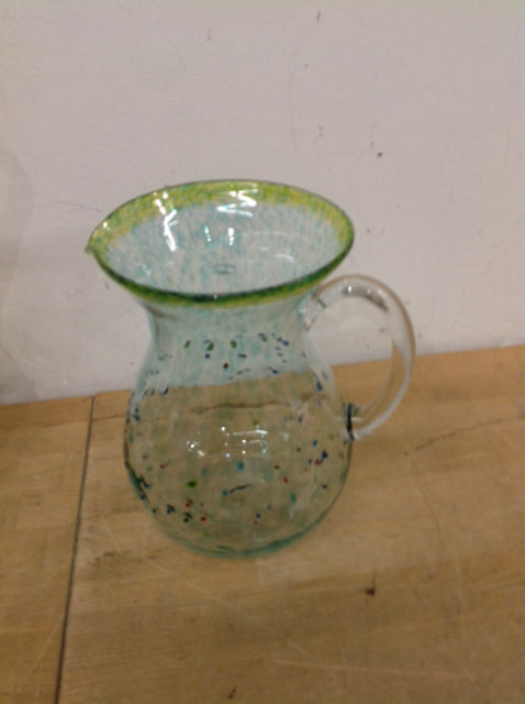 9" Green Drip Art Glass Pitcher