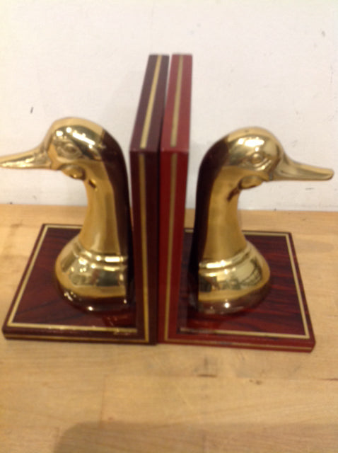 Pair Of Wood & Brass Duck Bookends
