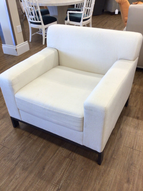 AS-IS Cream Fabric Metal Base Arm Chair(Light Soil)