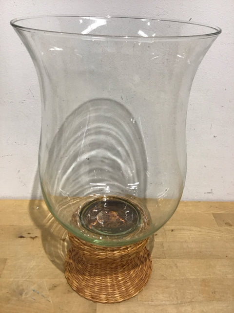 15" Glass Wicker Base Hurricane