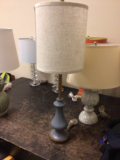 Matte Blue & Wood Table Lamp W/Shade