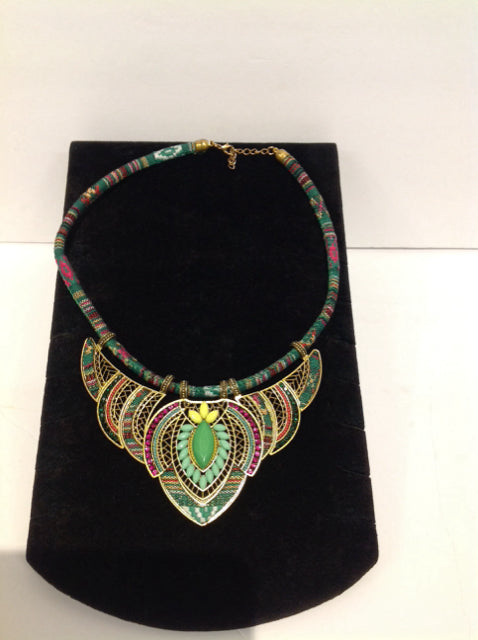 Tribal Style Necklace w/Decorative Gold Pendants