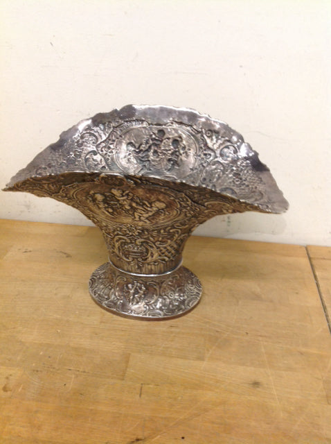 Silverplate- 14" Hammered Cherubs Vase