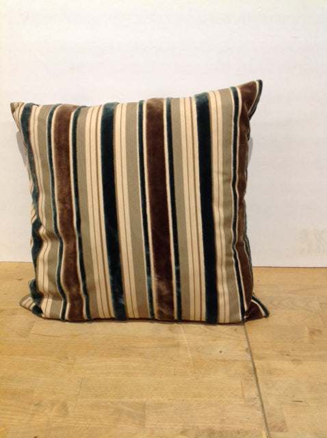 Brown/Green Velvet Striped Pillow