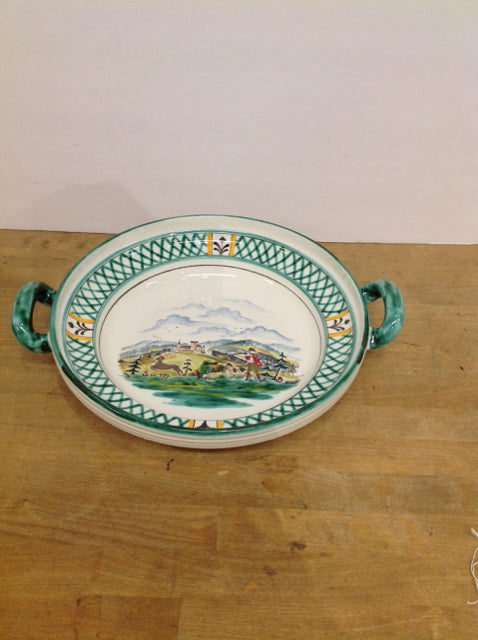 13" Decorative Porcelain Bowl w/Handles