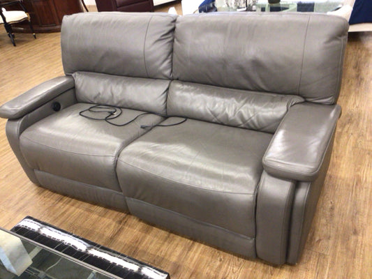 Grey Leather Power Recling Sofa