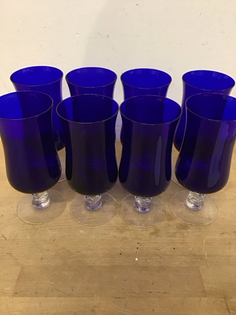 Set Of 8 7" Fosteria Distinction Iced Tea Cobalt Blue W/Clear