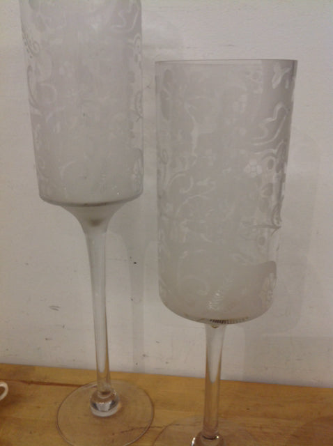 Candle Holders Set Of 2 Footed Frosted Glass