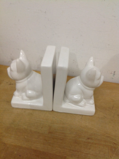 6" Pair Of White Ceramic Dog Bookends