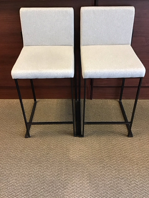 Pair Of Gray Fabric Metal Stools