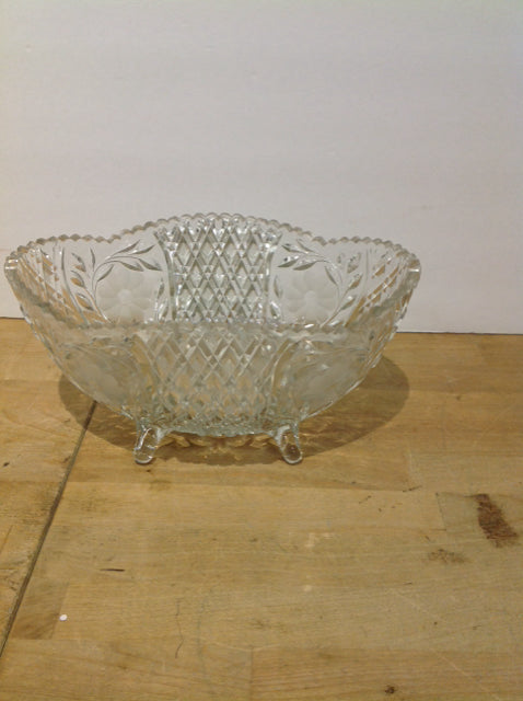 11" Carved Crystal Footed Bowl