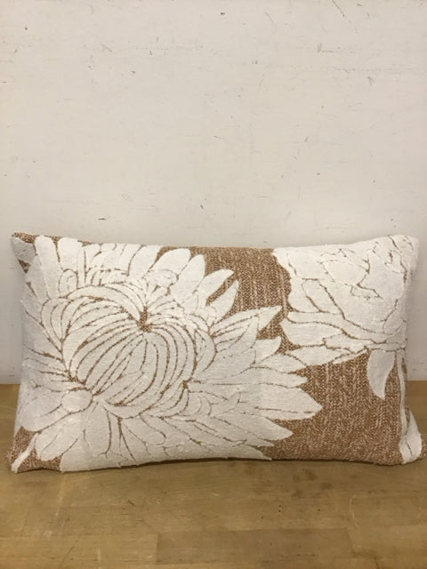 23"x13" Cream & Tan Floral Textured Pillow